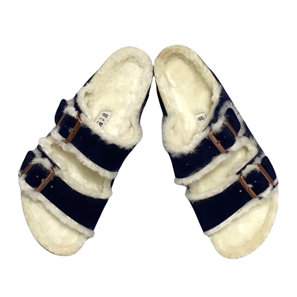 Birkenstock Black Shearling-Trim Arizona Style Sandals